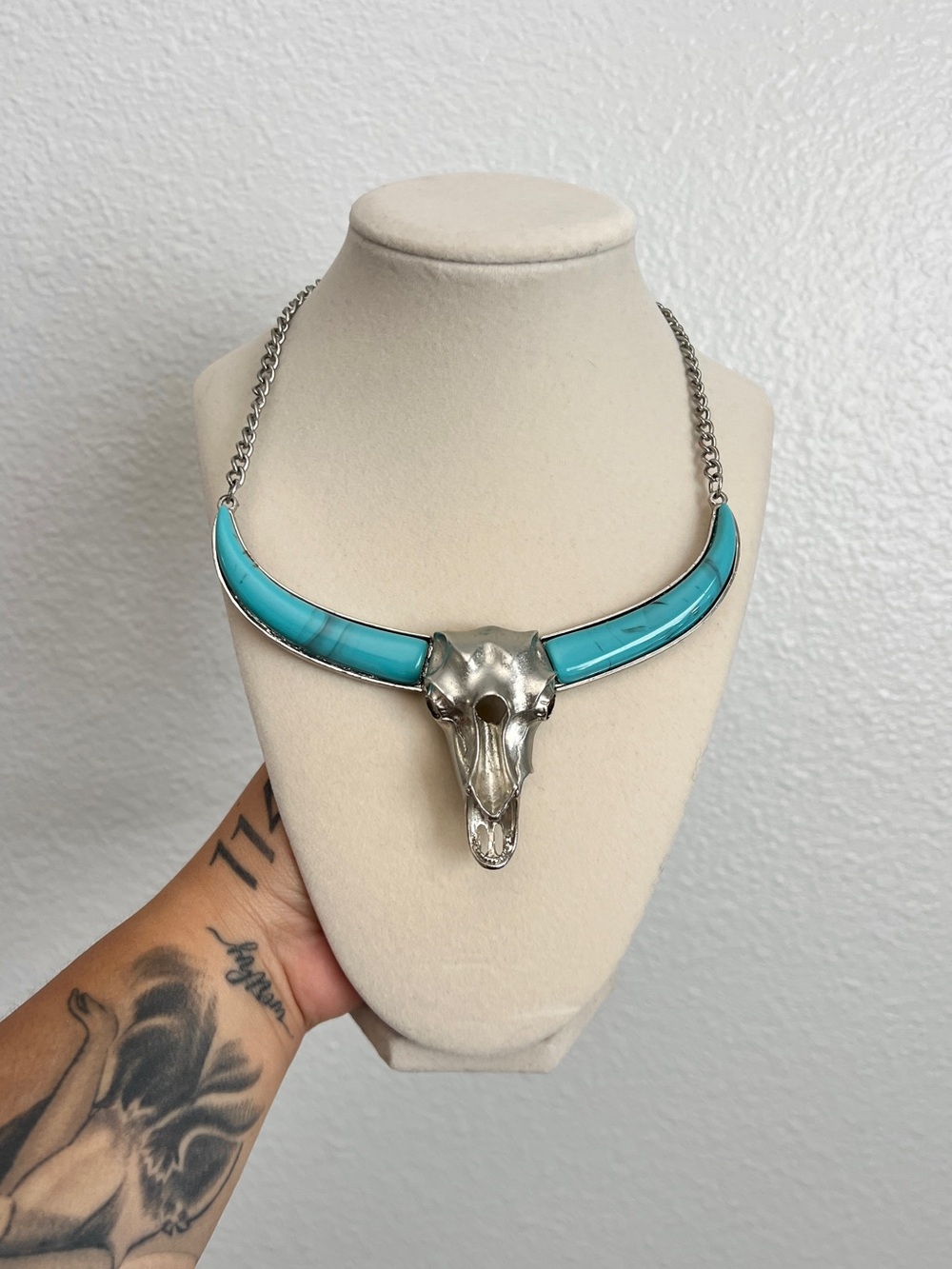 Turquoise Bull Skull Statement Necklace - Women's Jewelry